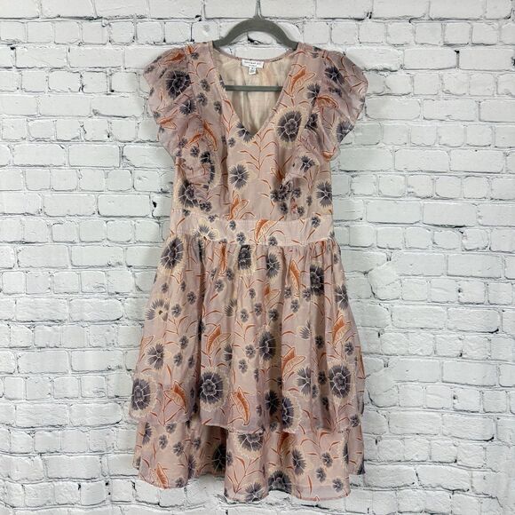 Anthropologie Current Air Floral Tiered Ruffle Mini Dress Womens M Fairy Boho - Picture 6 of 16